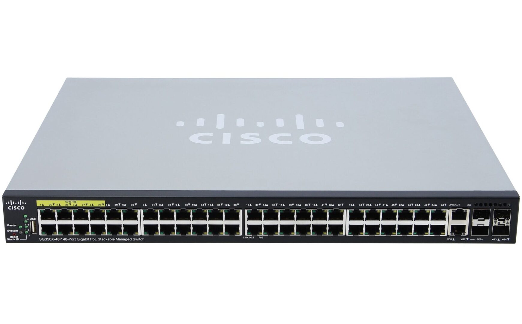 A Cisco SG350X-48P-K9 48-Port Small Business Switch