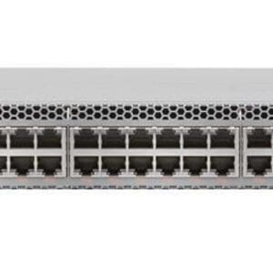 A large network switch is shown with no cover.